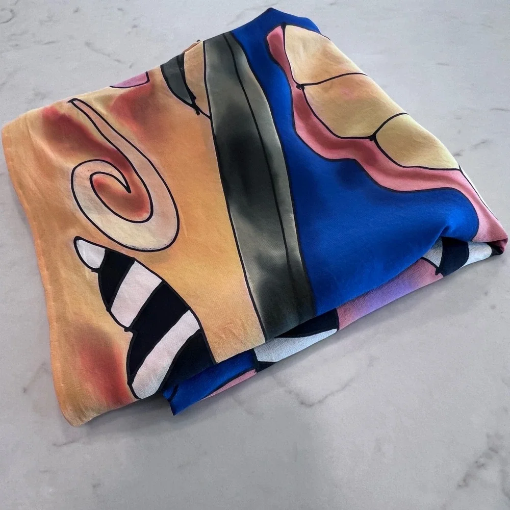 Vintage Silk Scapes Handpainted Silk Scarf Butterfly Colorful Square 32